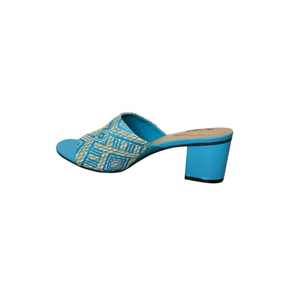 Avon Cushion Walk Slides Sandal Block Heel Womens 10 Blue Straw Weave Mules New - Picture 4 of 10